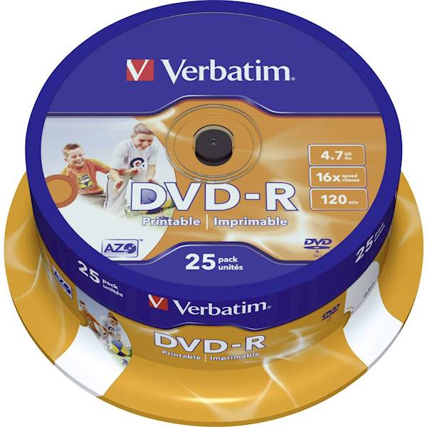 DVD-R MEDIJ VERBATIM 25PK CB P 16X 4,7GB na postolju WIDE FOTO PRINTABLE