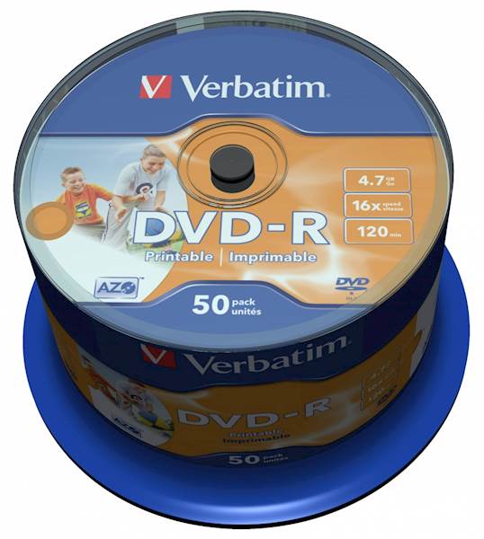 DVD-R MEDIJ VERBATIM 50PK CB P 16X 4,7GB WIDE PRINTABILNI
