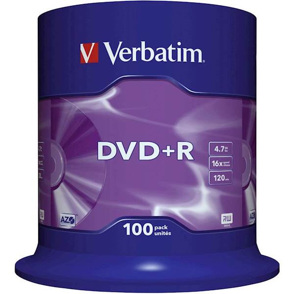 DVD+R MEDIJ VERBATIM 100PK CB 16X 4,7GB na osi MATT SILVER