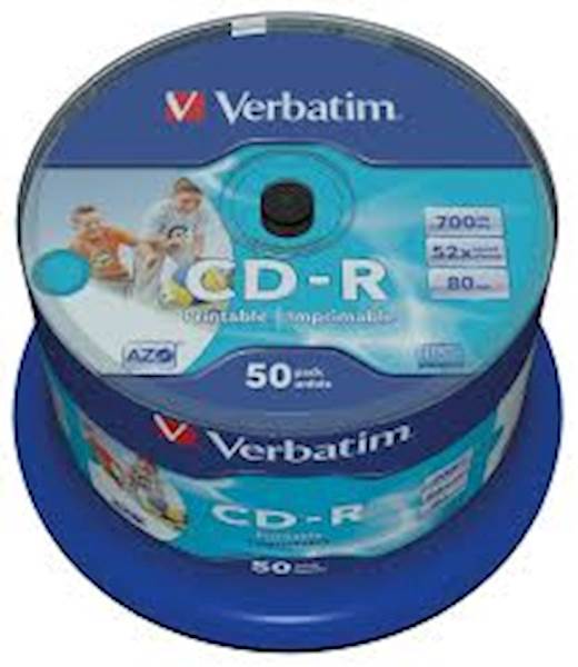 CD-R WIDE VERBATIM 50PK CB PR Wide Inkjet Pr., 700MB,  52x