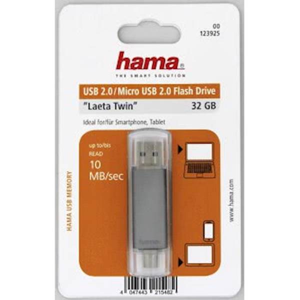 USB HAMA LAETA TWIN 2.0 32GB, 10MB/s, sivi