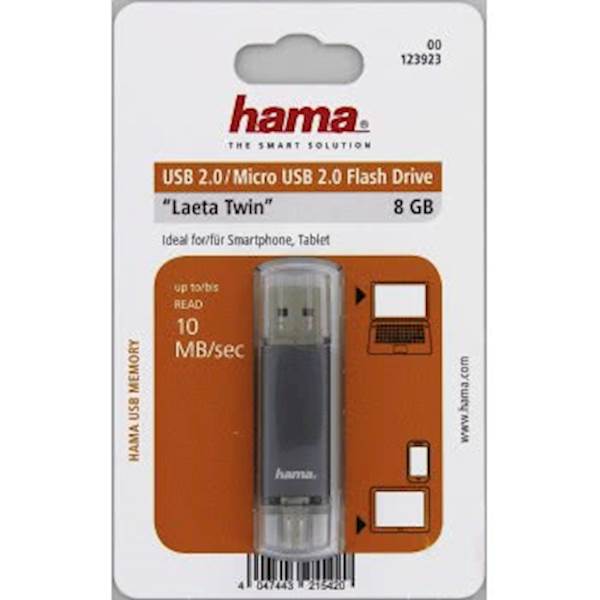 HAMA LAETA TWIN USB 2.0 8GB, 10MB/s, sivi