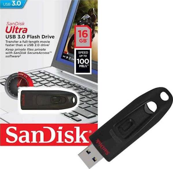 USB SanDisk 16GB ULTRA  3.0, crna, bez poklopca