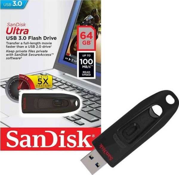 USB SanDisk 64GB ULTRA 3.0, crna, bez poklopca