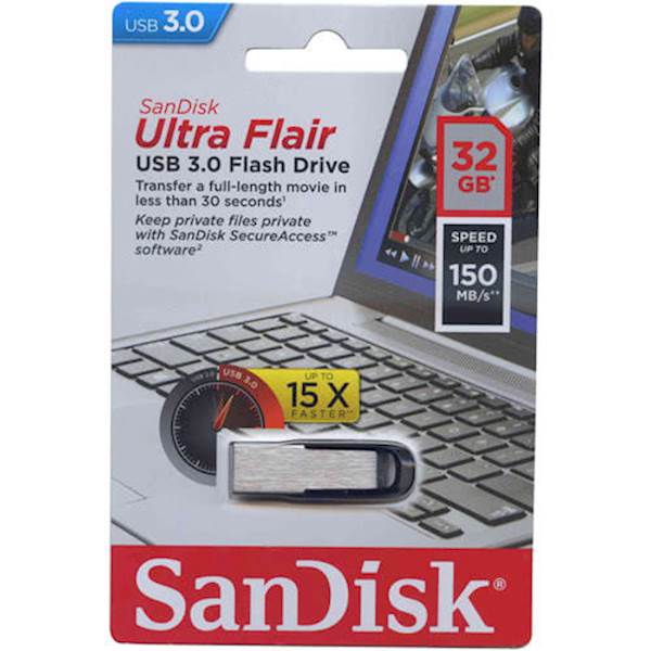 USB SanDisk 32GB ULTRA FLAIR 3.0, srebro, metal, bez poklopca