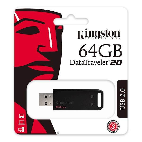 USB Kingston 64GB DT20  USB 2.0, crne boje, bez poklopca