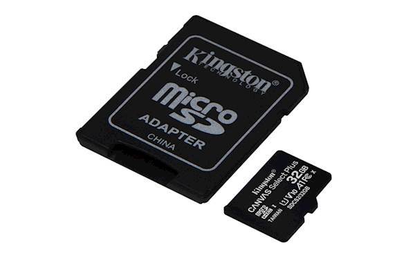 SDHC Kingston micro 32GB CANVAS SELECT Plus, 100MB/s, C10 UHS-I, adapter