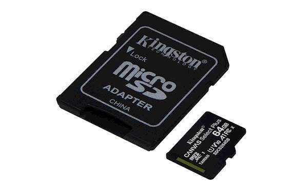 SDXC Kingston micro 64GB CANVAS SELECT Plus 100MB/s, C10 UHS-I, adapter